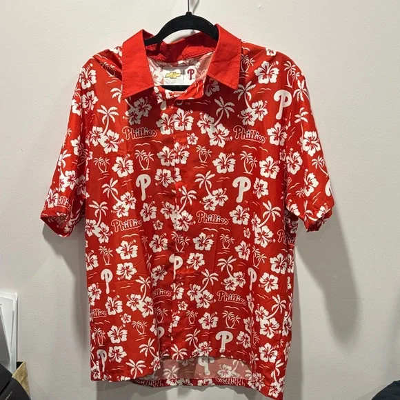 Philly’s Chevy sponsored Red Hawaiian Print Short Sleeve Shirt - Picture 1 of 2